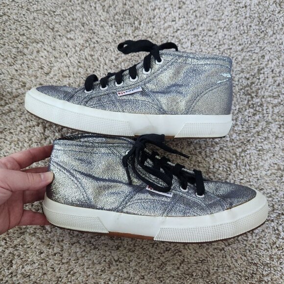 Superga Silver Metallic Low Top Trainers Shoes - Picture 8 of 10